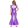 Kinder Mädchen Cowgirl Verkleidung Outfit Rüschenärmel Umlegekragen Quaste Metallisches Oberteil mit Schlitz Schlaghosen Metallische Hosen für Party