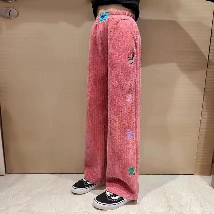 

Девочки, флисовые брюки с широкими штанинами и сердечками - Осень/Зима 2025, повседневная одежда Size 120