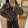 Women Winter Vintage Warm Lambswool Coats Fashion Padded Cotton Outerwear Stand Collar Cropped Jacket