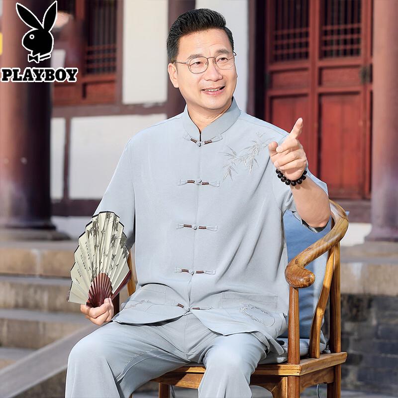 PLAYBOY Men s Short-Sleeve Chinese Tang Suit Set 38