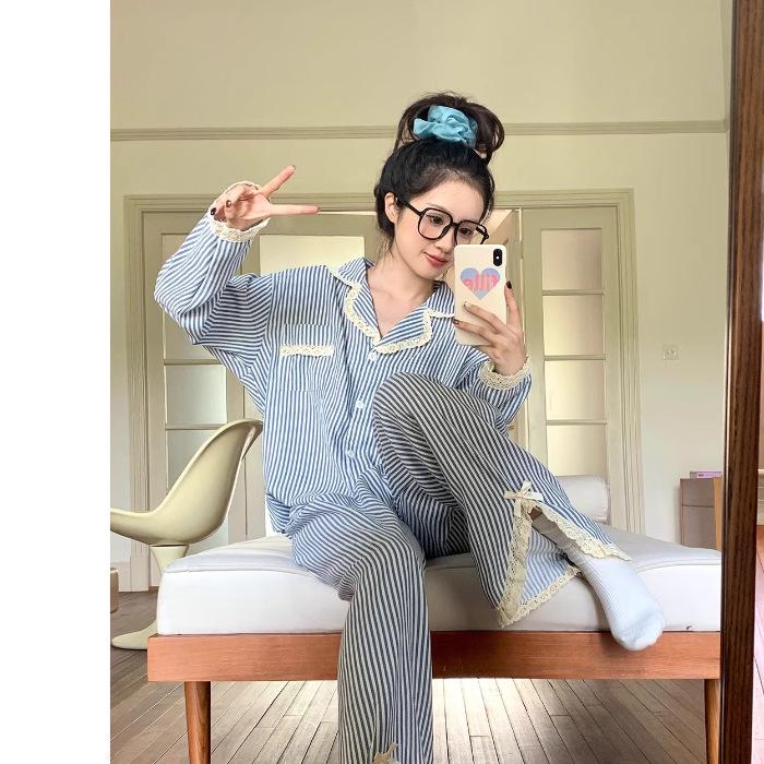 

Women s Cloud Cotton Pajama Set - Long Sleeve and Pants, Original Loose Fit, Lapel Design, Perfect for Spring and Autumn. 4 (XL-2XL)
