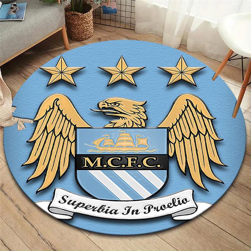 Manchester City F Round Area Rug,Carpet Rug for Living Room Bedroom Sofa Playroom Decor,Non-slip Floor Mat