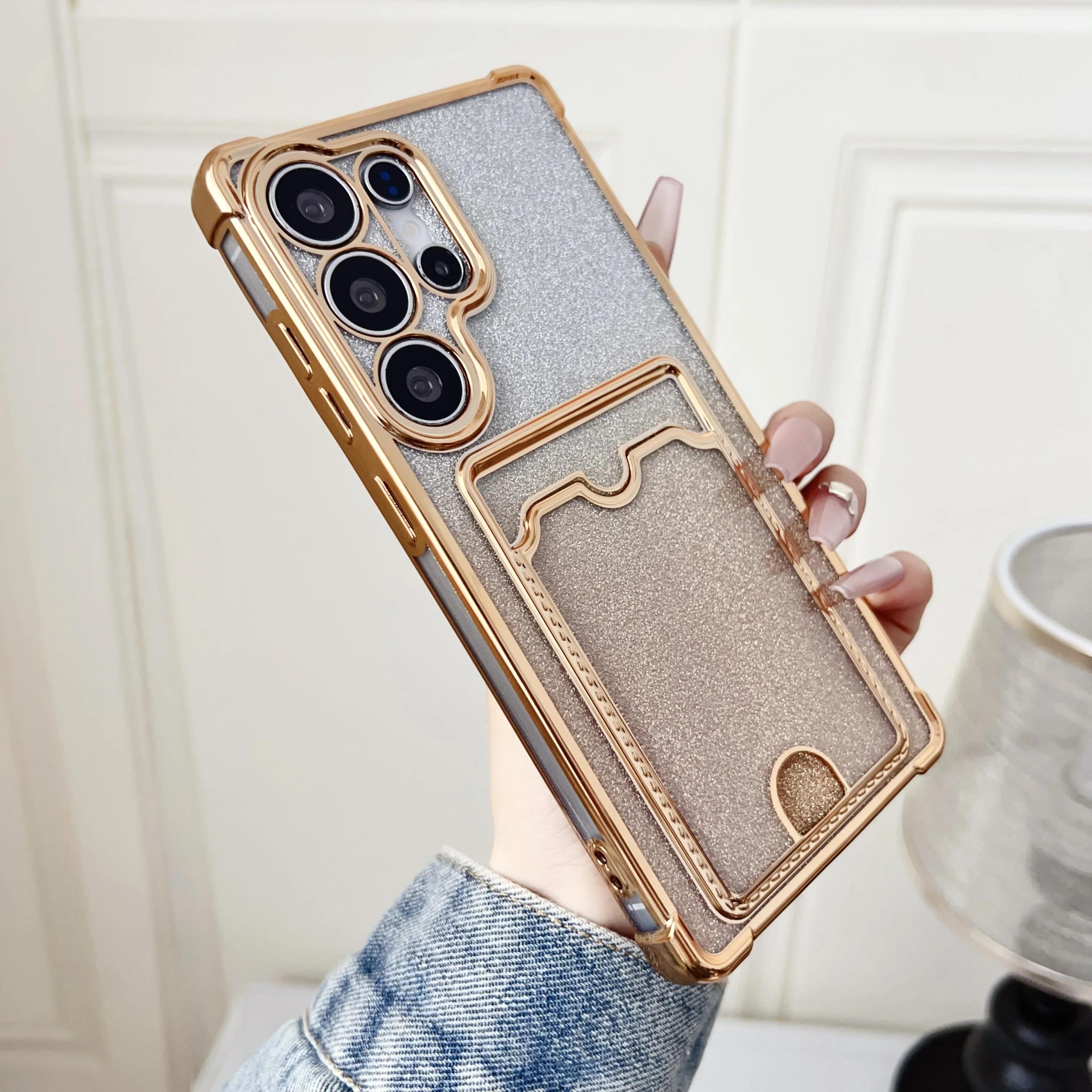 

Градиентный блестящий чехол-кармашек для карт с прозрачным гальваническим покрытием для Samsung S25 S24 S23 S22 Ultra Plus A55 A35 A25 A54 A15 A14 A24 Противоударный чехол For S24 Ultra золотой