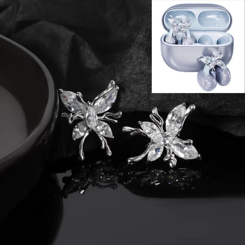 1 Pair Elegant Zirconia Decorative Earphone Parts Diy Decoration Bow For Clip-On Earbuds Open Ear Accessories
