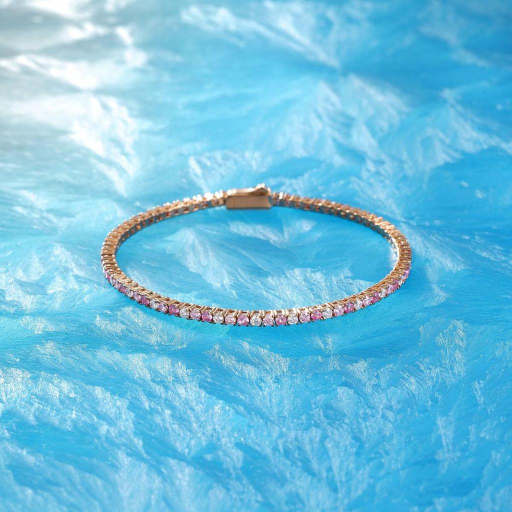 Gradient Pink Diamond 2mm Tennis Bracelet - High-End Light Luxury 925 Silver Starlight Design for Women
