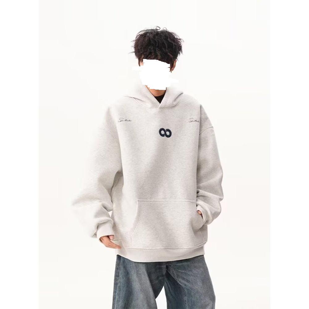 

Unisex American Retro Embroidered Hooded Sweatshirt - Loose Fit, Trendy Autumn Fashion 2XL серый/белый