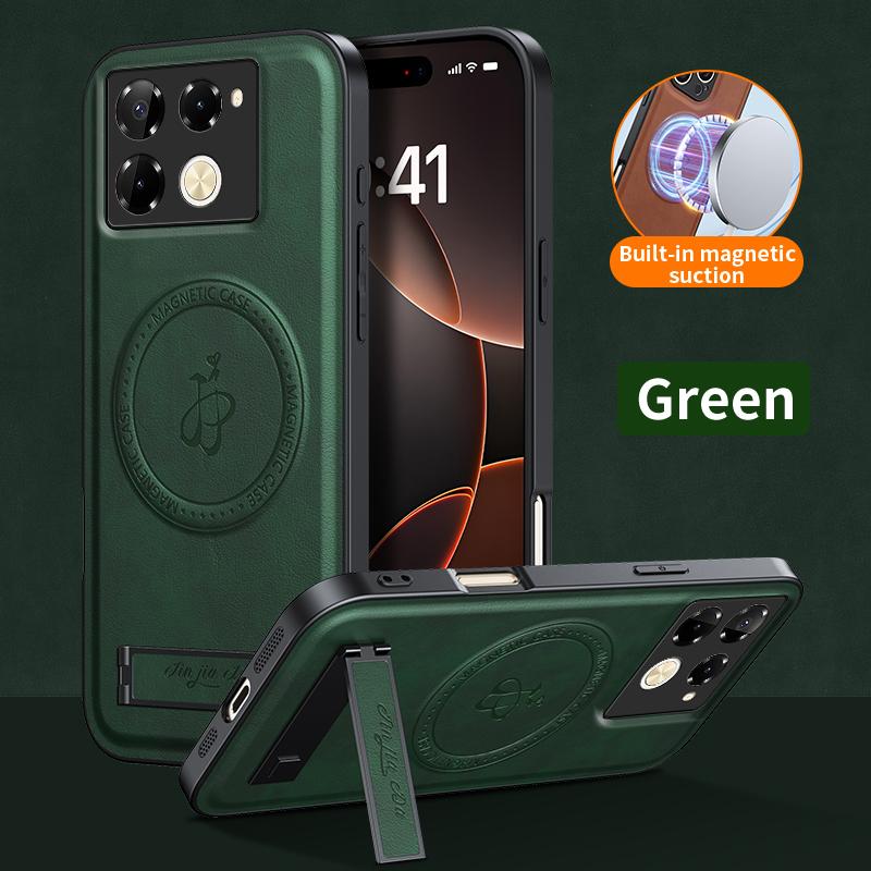 Luxury Magnetic Stand Holder PU Leather Phone Case For Infinix Hot Note 40 50 Pro Plus 40i 50S 50X Wireless Charging Logo Cover