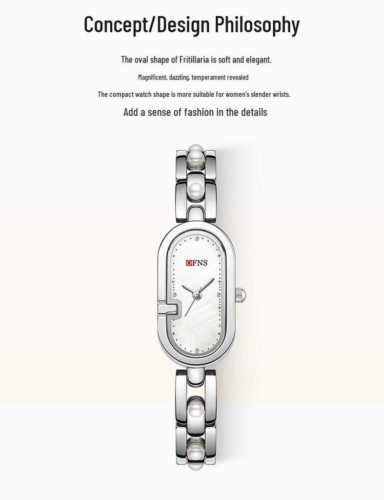 Oufanny Vintage Style Women's Oval Mother-of-Pearl Quartz Watch - Waterproof Alloy Bracelet, High Appearance Value, Versatile for Girls