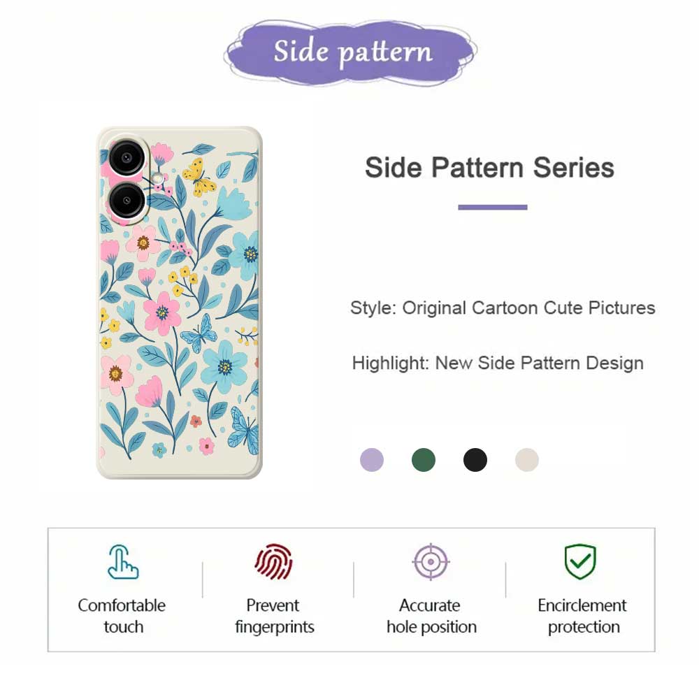 For Samsung Galaxy A07 4G Case Blue Pink Flowers Pattern Printing Straight Edge TPU Phone Back Cover