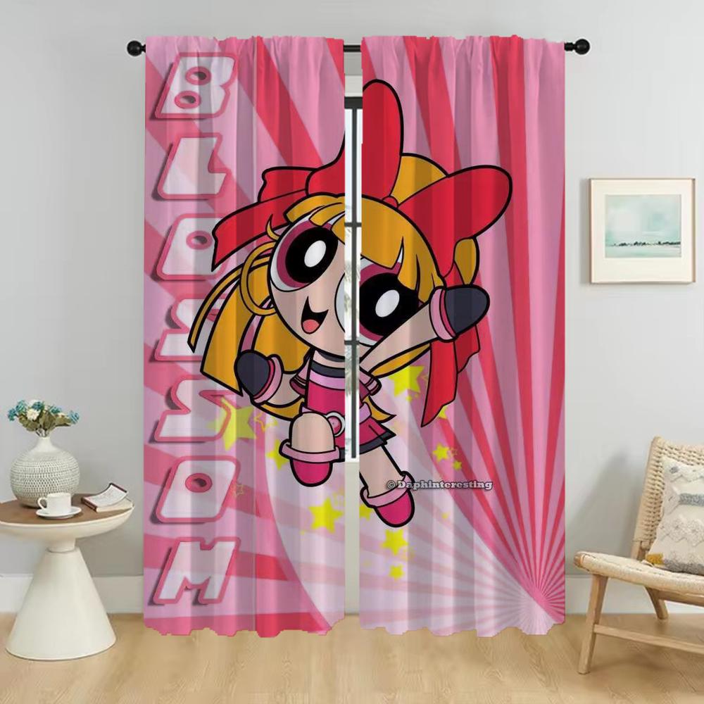 Nowoczesne Zasłony do Salonu dla Camera Powerpuffs Zasłony do Wnętrz Domowych 2 Sztuki Dekoracja Halloween Zasłony Okienne Rolety