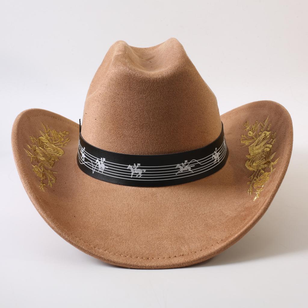 Popular European and American Classic Embroidery Western Cowboy Hat Men's and Women's Outdoor Fashion Suede Big Eaves Hat
