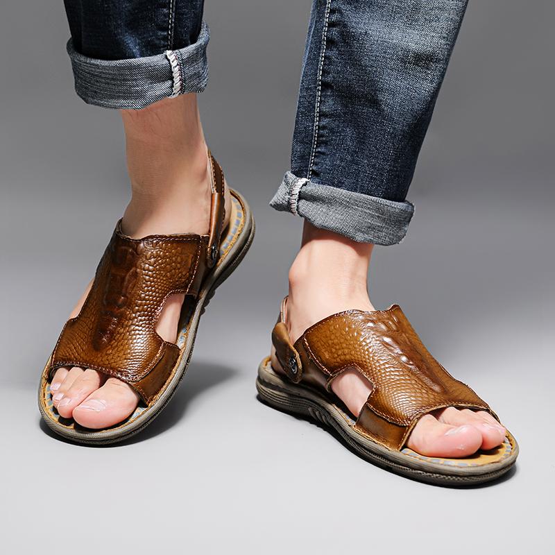 FashionMen's Summer Crocodile Pattern Sandals Genuine Leather Comfortable Slip-on Casual Sandals Fashion Men Slippers Zapatillas Hombre