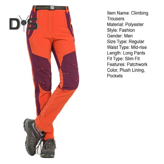 Klatrebukser for menn Elastisk midjeknapp Glidelås Flue Sporty bukser med lommer Patchwork Farge Tykt plysjfôr Utendørsaktiviteter Turbukser