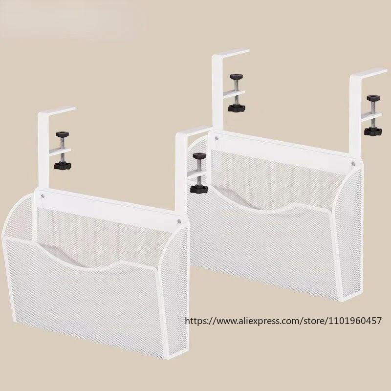 Portable Iron Desk Organizer with Adjustable Shelf Hanging Basket for Home Office Storage