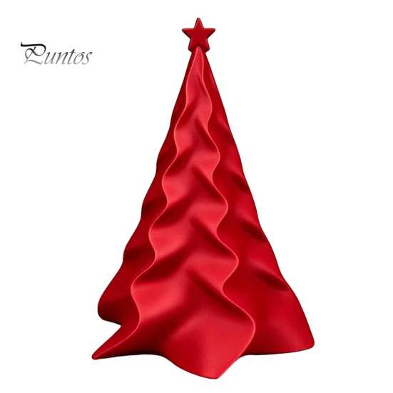 Mini Christmas Tree Desktop Ornament 3D Printed Pleated Ornament, Small Wavy Holiday Table Decor Decoration with Star Topper for Home Office