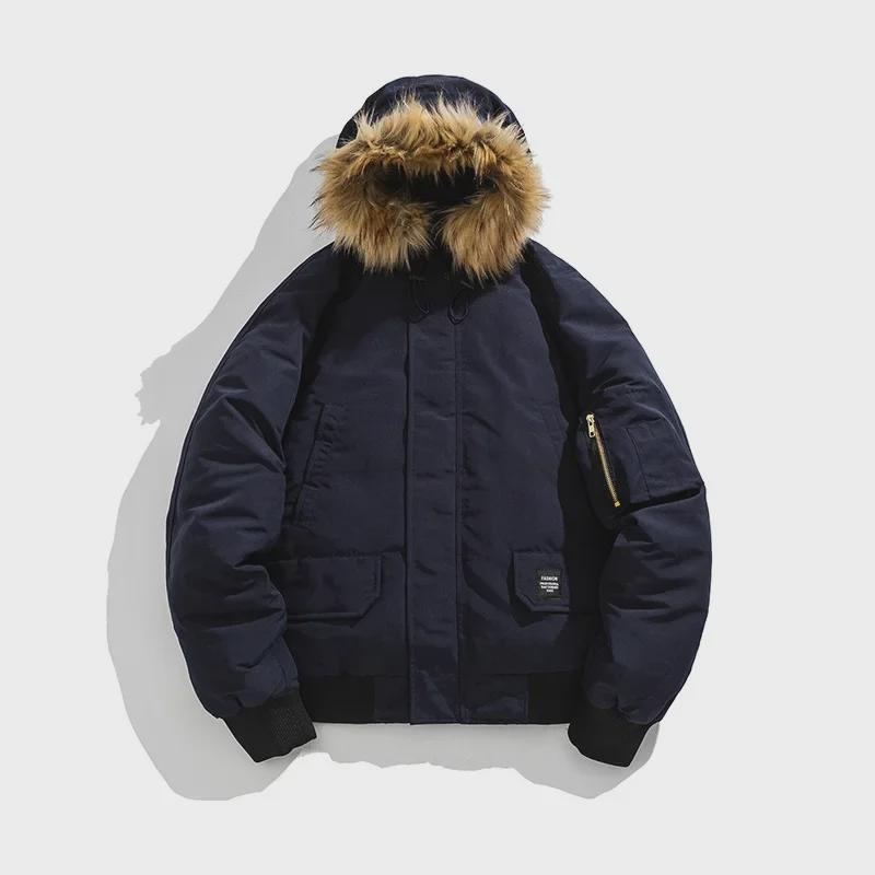 Herren Winter Kapuzenjacke mit Pelzkragen Lässige Baumwolljacke für Paare