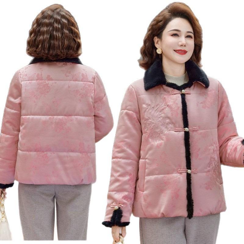 Mom Winter Clothes Cotton Thickened Lapel Fashion Cotton Clothes Mom Middle-aged and Old Women's Clothing Warm Temperament Cotton-padded Clothes