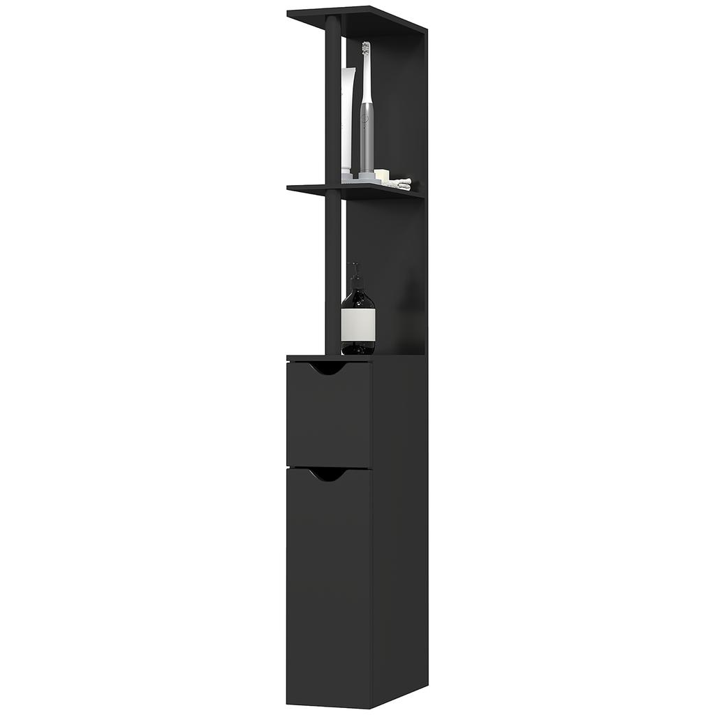 Bathroom Cabinet With 2 Shelves And 2 Cupboards Tall Space Saving Cabinet 15.2x29.8x118 Cm Black