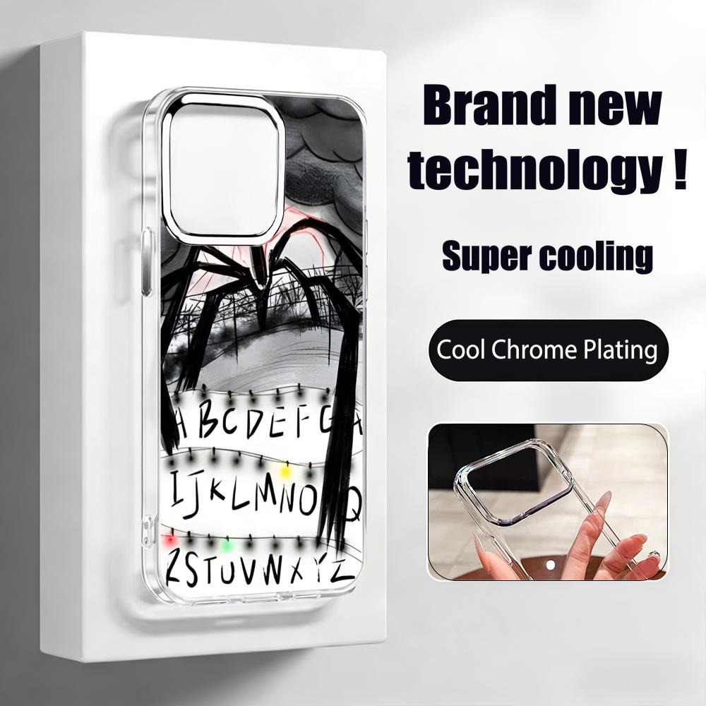 

Strange T-ThingES COOL Phone Case For iPhone17 air 16 15 14 13 12 11 Pro Max Plus Chrome Button Camera Ring Transparent Case iPhone 14