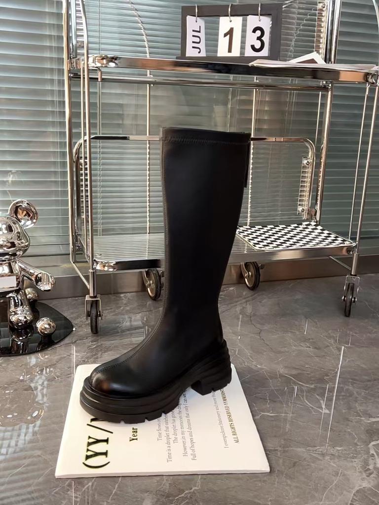 Small man but knee boots children 2025 autumn and winter Martin boots thick soles square heel round head