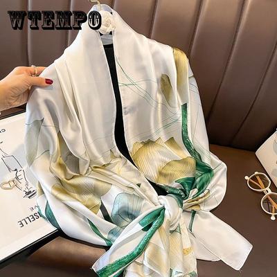 Print Large Scarf Elegant Imitation Silk Shawl Casual Sunscreen Windproof Head Wraps Satin Scarves for Women