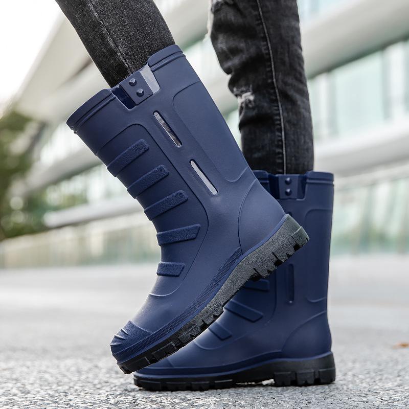 Men's Waterproof Non-Slip High-Top Rubber Rain Boots for Fishing and Car Wash