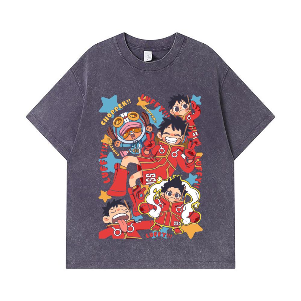 275 GSM Washed T-shirts 100% Cotton One Piece V58 Egghead Chibi Print Unisex Heavy Cotton T Shirt