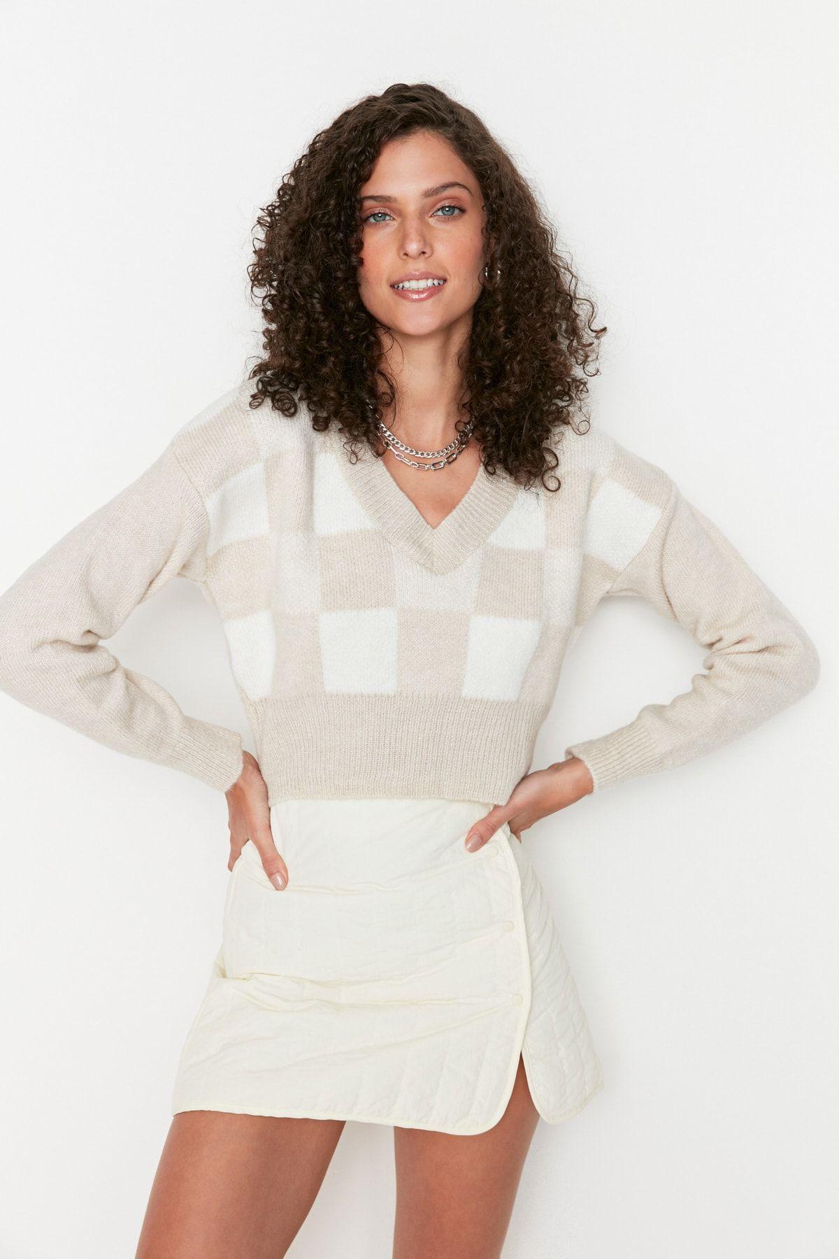 

Women s Elegance Style Sweater Stone Crop Soft Textured Patterned Knitwear Sweater M