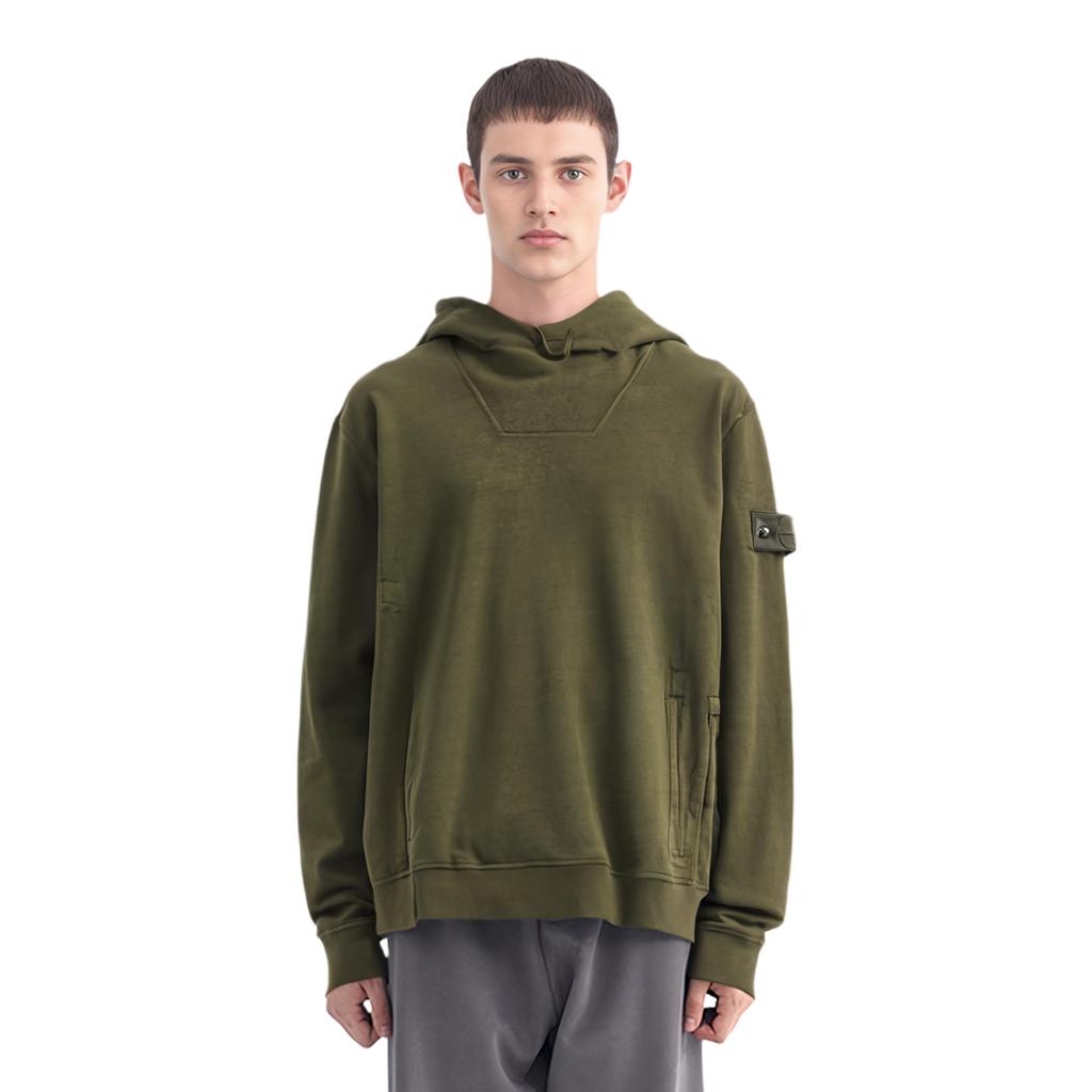 Stone Island Ss23 Ghost Pieces Solid Color Fleece Hooded Sweatshirt Men sweatshirt Military-Green 7815612F3-V0054