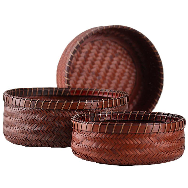 Retro Bamboo Woven Basket for Tea Set Storage | Bamboo Handle Food Container | Chinese Gongfu Tea Storage Box
