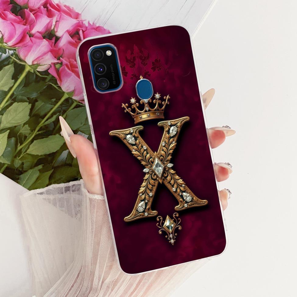 

For Samsung M30s Case Transparent Luxury A-Z Letters Cool Crown 2D Painted Soft Casing For Samsung Galaxy M30s SM-M307F SM-M3070 Samsung M30s