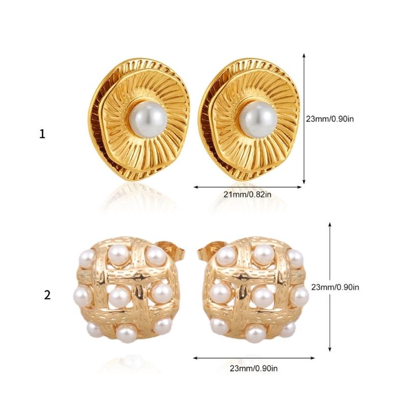 Elegant Metal Weave Stud Earring Jewelry Accessory for Women Featuring Gold Plated Sturdy Stainless Steel and Pearls