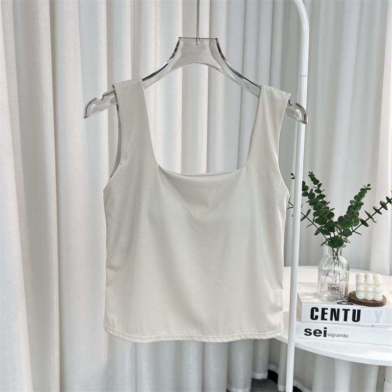 

Женская майка Ice Silk с широкими плечами, накладкой на грудь, квадратным вырезом и открытым пупком для летней спортивной одежды One Size 75-125jin абрикосовый