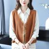 Gestrickte V-Ausschnitt-Weste mit Spitzenbesatz - Damen Frühling/Herbst Modische ärmellose Strickjacke für Mütter mittleren Alters
