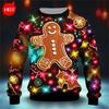 Gingerbread Man 3D Printing Sweatshirts Vintage Happy Christmas Graphic Round Neck Hoodie Fashion Ugly Christmas Sweatshirt Tops