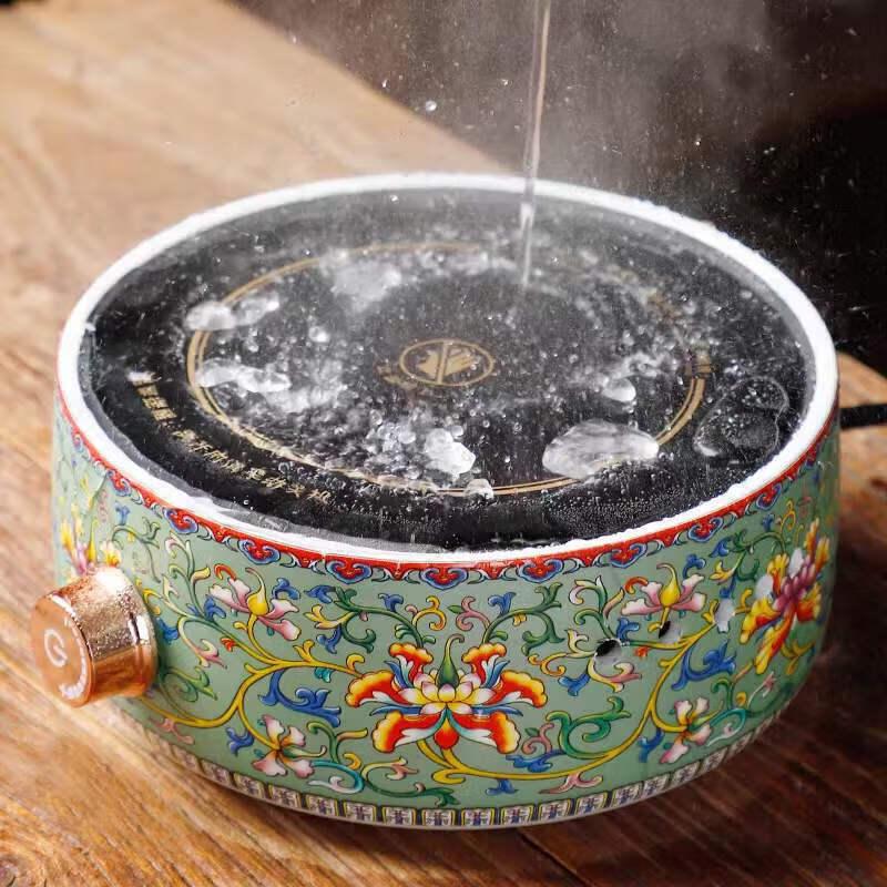 Floral Enamel Electric Tea Stove & Health Pot Set