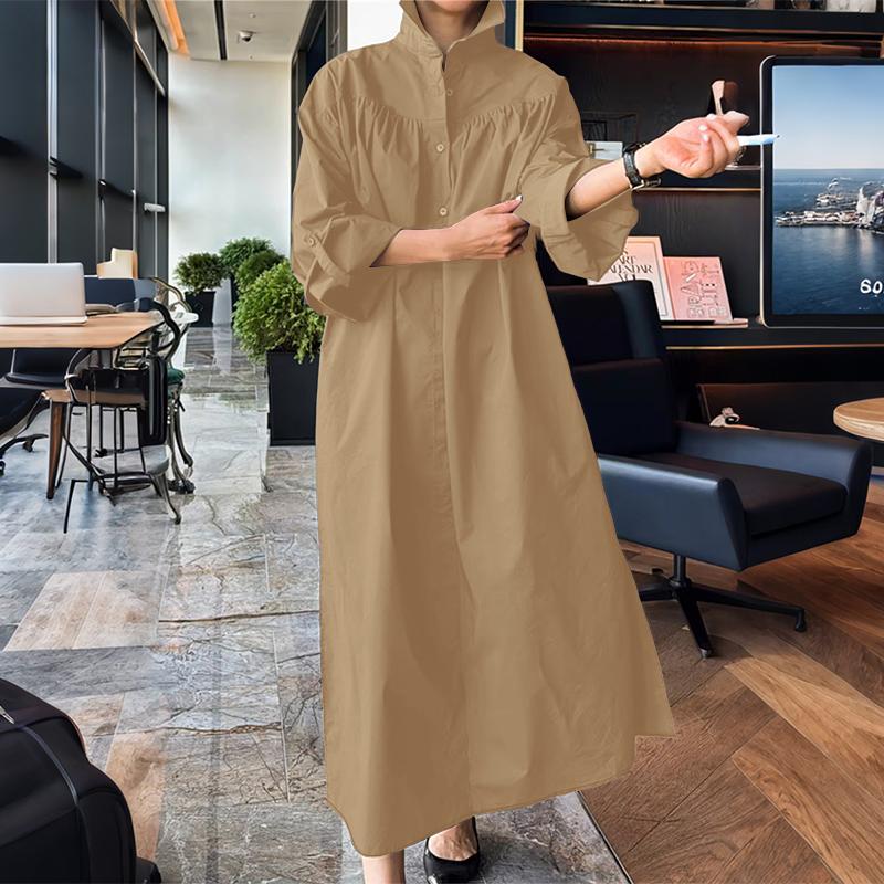 

ZANZEA Женское платье-рубашка с отложным воротником, свободного кроя, повседневное, с длинным рукавом 5XL хаки