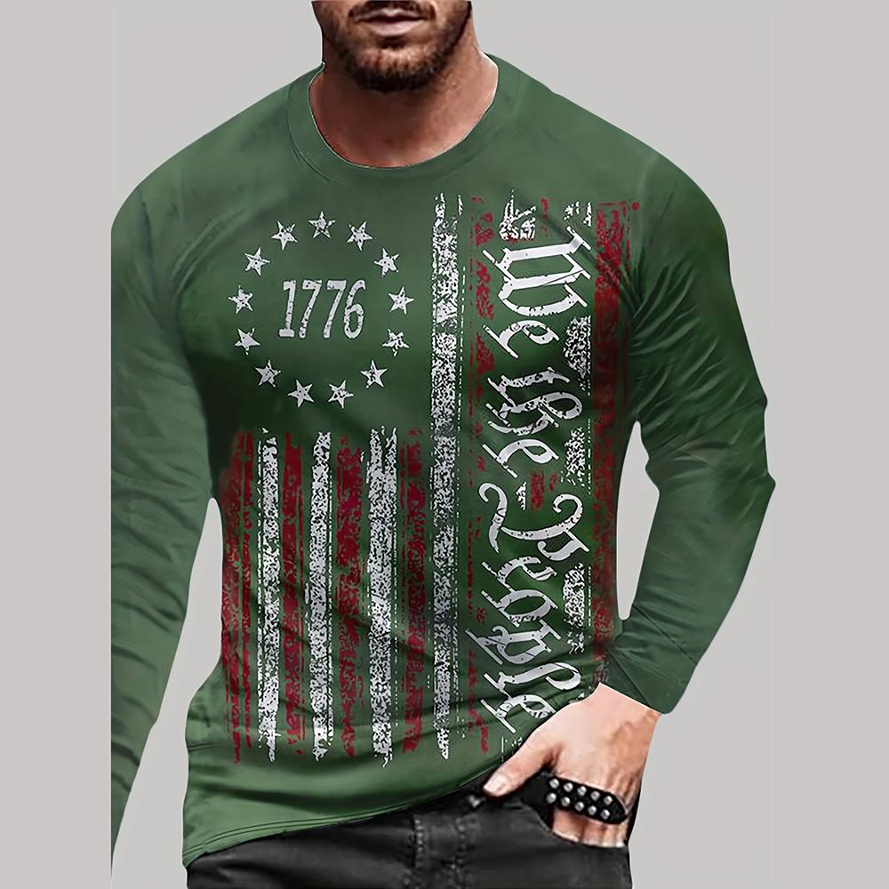 Vintage Men's T Shirt Long Sleeve Fall Tops Broken Flag Pattern 3D Printed War T Shirt Oversized Loose Street Sportswear Xs-7Xl