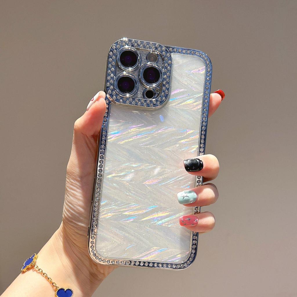 Electroplated Silver Rhinestone iPhone Case: Compatible with iPhone 11 to 16, Drop Glue Shell, Fits 14 Pro Max