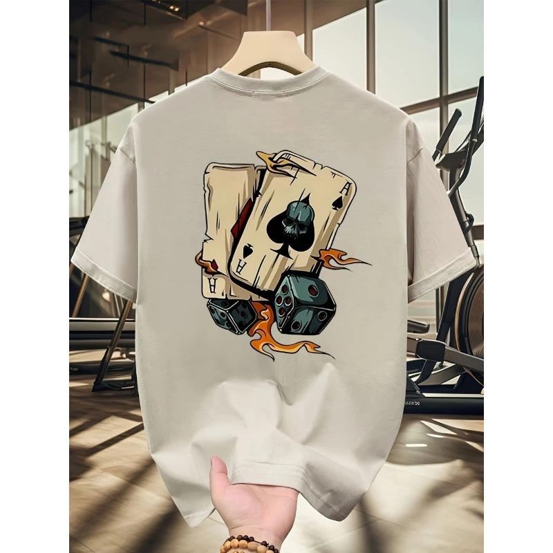 Hot Selling New Men's Poker Dice Print Pattern Round Neck Breathable T-shirt Outdoor Skin Friendly Casual Top