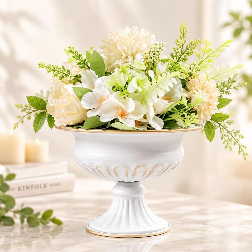 High-footed Design Metal Vase Metal Material Flower Pot Retro Urn-shaped Vase  Home Decor