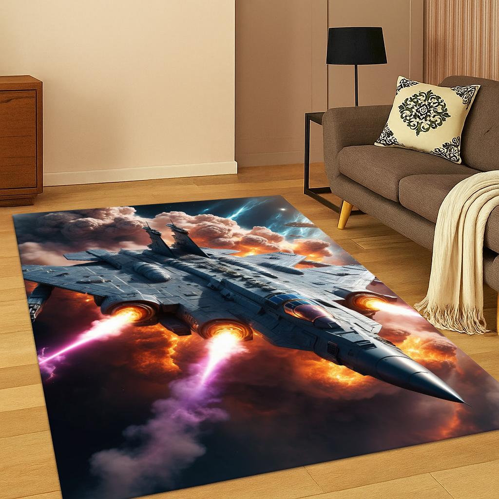 3D Air Force Jet Fighter Spitfire Aircraft Airplane Carpet Rug for Living Room Sofa Playroom Bedroom Doormat Decor Non-slip Mat