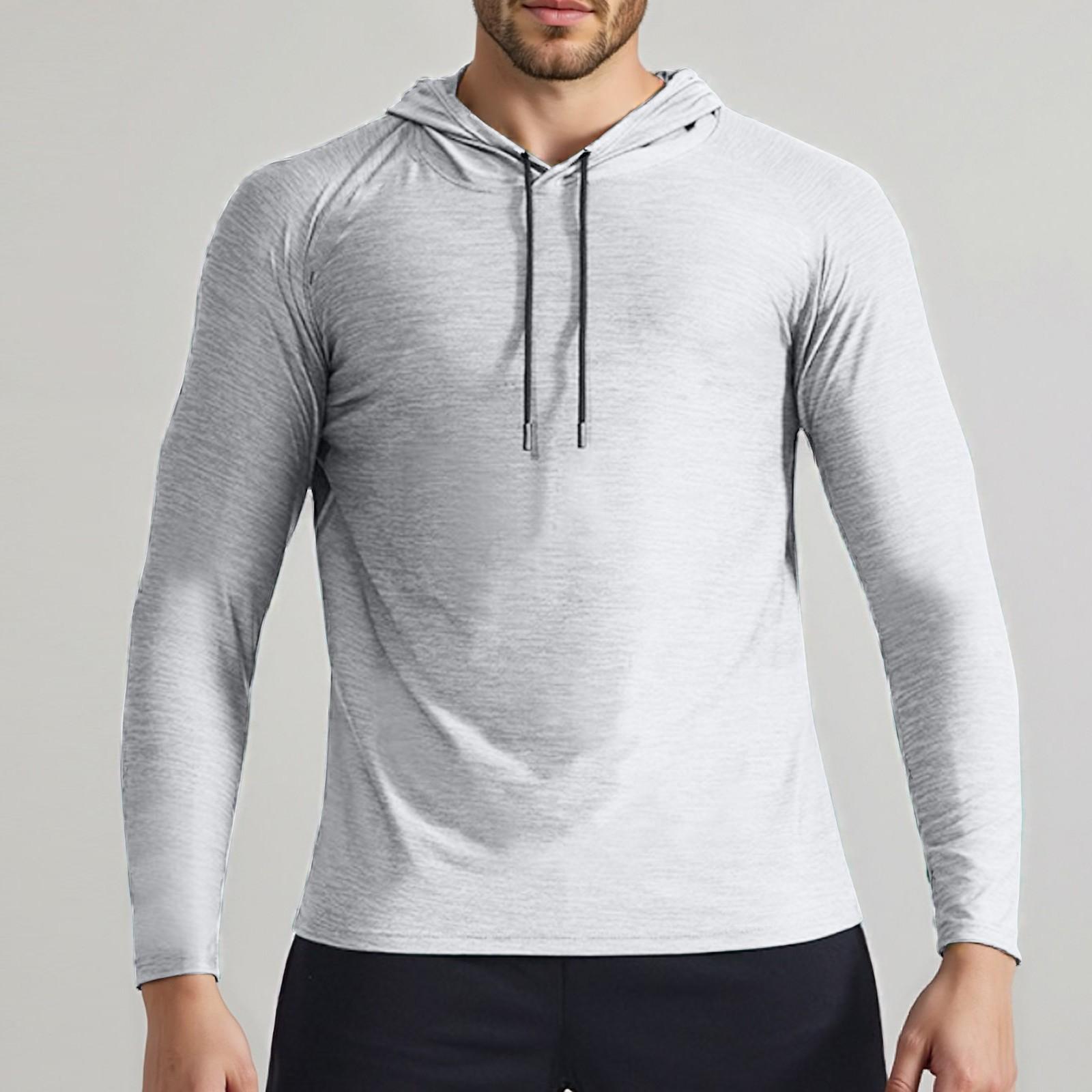 

Мужская спортивная сетчатая быстросохнущая рубашка с длинными рукавами и капюшоном M белый