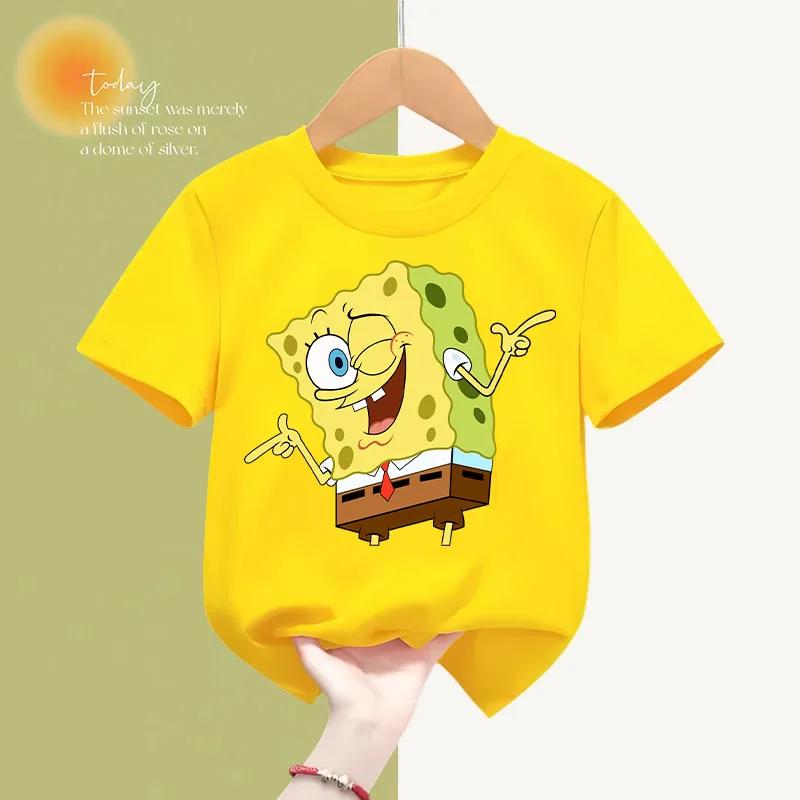 Spongebob Fashion Summer Cotton T-shirt Kids Clothing Cartoon Short-sleeved Sweatshirt Boys Girls Top Kawaii