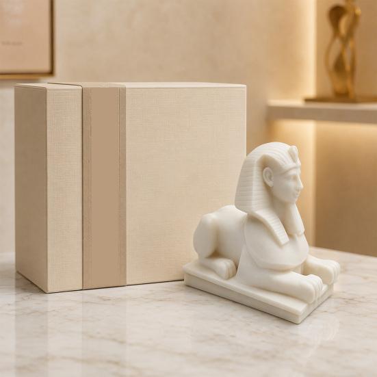 3D Printed Egyptian Sphinx Statue, White Lion Figurine for Desk, Ancient Egypt Home Decor for Shelf, Mythical Gift for History Buffs