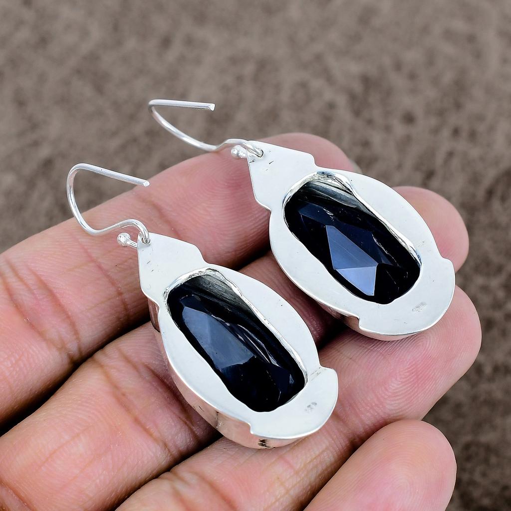 Blue Topaz Gemstone Handmade 925 Sterling Silver Jewelry Earring 2.09" KKG-635