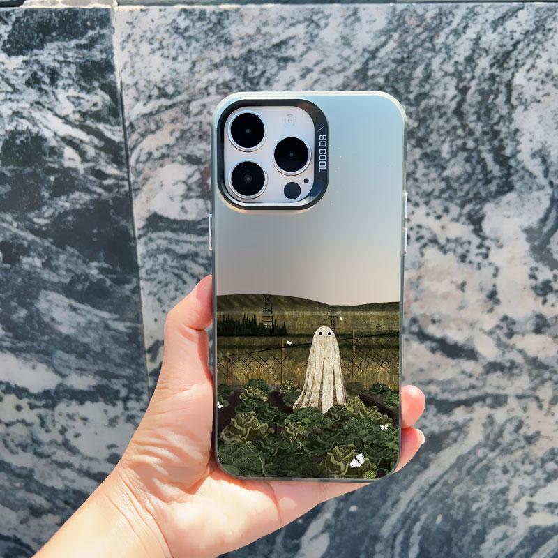 Case For iPhone 13 Mini 12 Pro Max 15 14 11 16 Pro Max Plus Aesthetic Cute Ghost Art Shockproof Matte Laser Back Covers