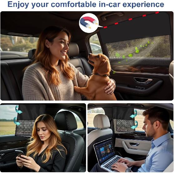 Rear Window Sun Shade, 2 PCS Magnetic Double Layer Car Side Window Sun Shades For Baby, Half Blackout & Half See-Through Back Window Covers For Sun &