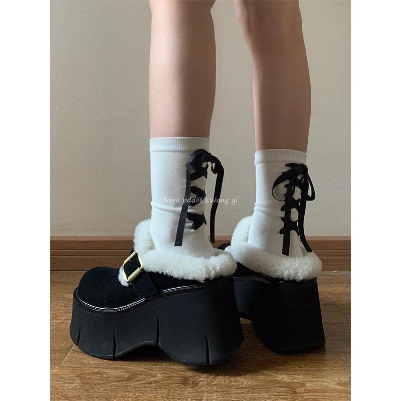 Super thick-soled short tube velvet cotton shoes 2025 autumn and winter new warm and heightened outer wear fluffy small snow boots women