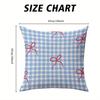 Blue Gingham with Red Bows square Jacquard Pillow Cover for Sofa Office Waist Cushion Cover Home Decorative Pillowcase